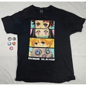 Demon‎ Slayer Anime T-Shirt with Character Graphics and Buttons / Pins Bundle M